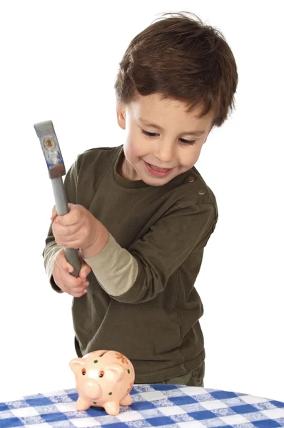 Αξιολάτρευτο παιδί σπάζοντας το κουμπαράς — Φωτογραφία Αρχείου