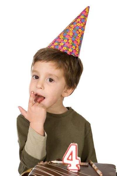 Anak tampan merayakan ulang tahunnya i — Stok Foto
