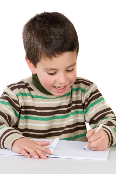 Sevimli çocuk okulda yazma — Stok fotoğraf