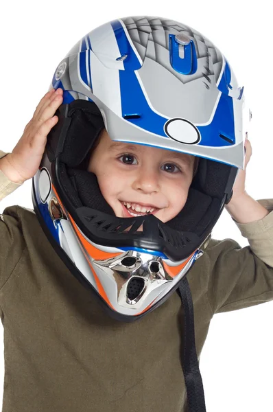 Menino adorável com um capacete na cabeça — Fotografia de Stock