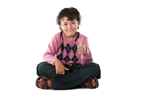 Criança com o dedo a dizer OK — Fotografia de Stock