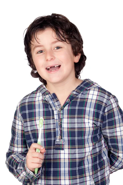 Χαμογελώντας παιδιού χωρίς μια οδοντόβουρτσα — Φωτογραφία Αρχείου