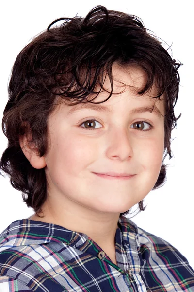 Niño sonriente con camiseta a cuadros —  Fotos de Stock