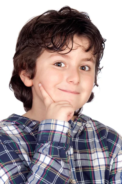 Criança sorridente com t-shirt xadrez — Fotografia de Stock