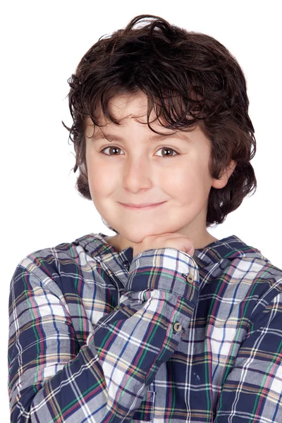 Niño sonriente con camiseta a cuadros — Foto de Stock