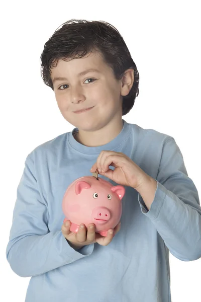 Criança com economia de caixa de dinheiro — Fotografia de Stock