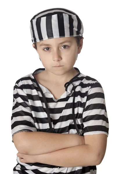 Грустное дитя в костюме заключенного — стоковое фото