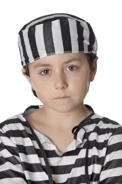 Criança triste com traje de prisioneiro — Fotografia de Stock