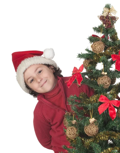 Hermoso niño con árboles de Navidad —  Fotos de Stock