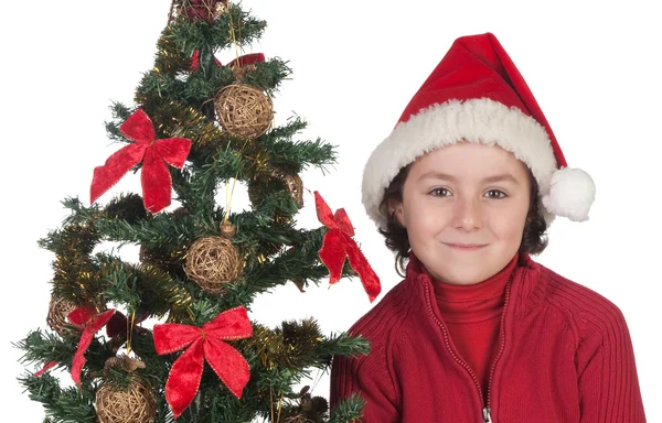Beautiful child with Christmas trees — Stock Photo, Image