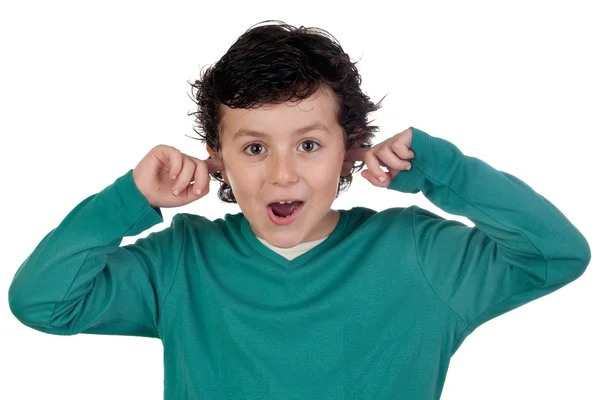 Child holding his hands against his ears — Stock Photo, Image