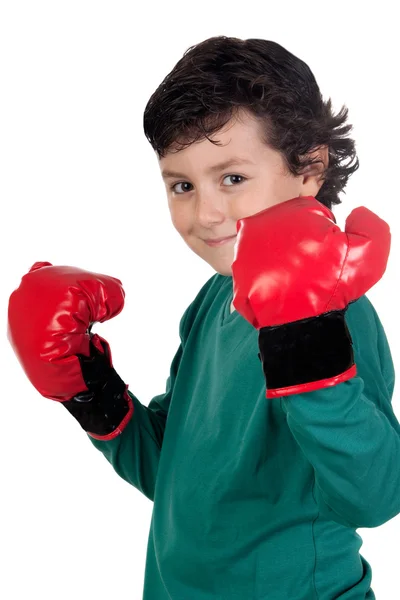 Engraçado menino com luvas de boxe — Fotografia de Stock
