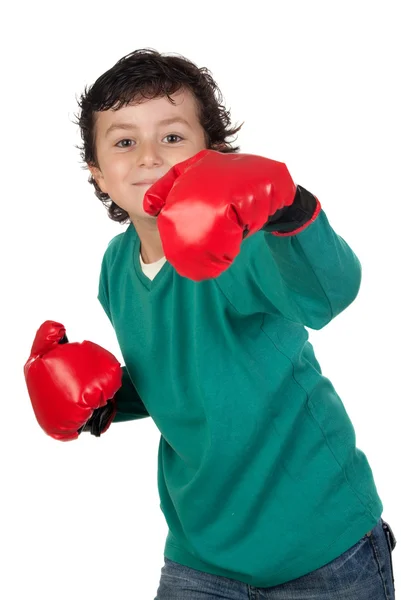Смішний хлопчик з боксерськими рукавичками — стокове фото