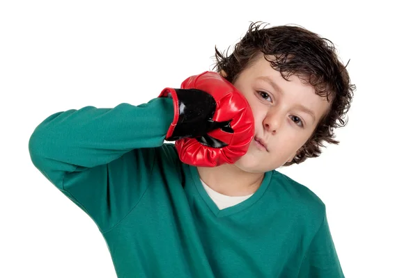 Смішний хлопчик з боксерськими рукавичками — стокове фото
