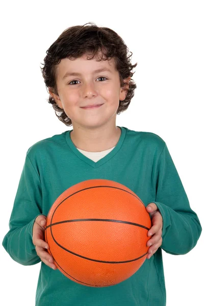 Beau garçon avec ballon de basket — Photo