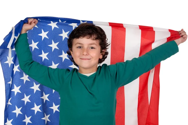 Αξιολάτρευτο παιδί με την αμερικανική σημαία — Φωτογραφία Αρχείου