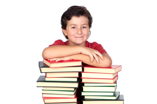 Student child with many books — Stock Photo, Image