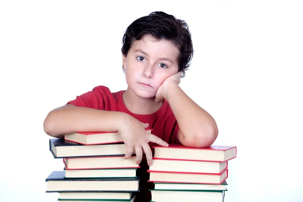 Znudzony student na wieży książek — Zdjęcie stockowe