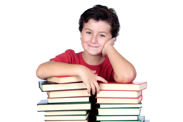 Student kind met vele boeken — Stockfoto