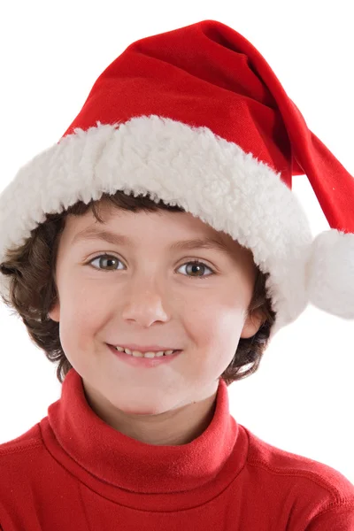 Αξιολάτρευτο παιδί με κόκκινο καπέλο των Χριστουγέννων — Φωτογραφία Αρχείου