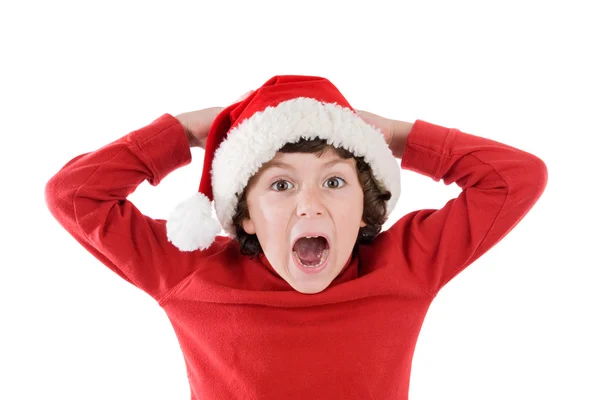 Zaskoczony chłopak w Boże Narodzenie — Zdjęcie stockowe