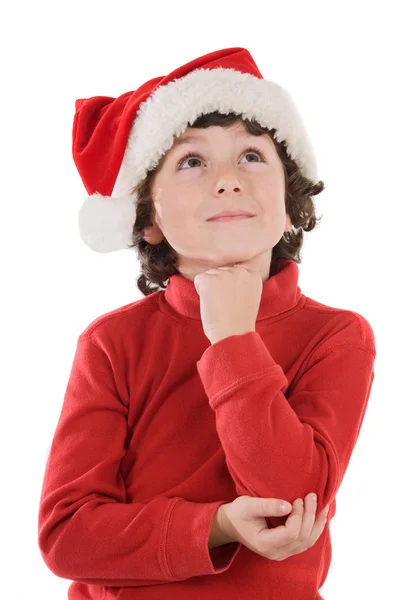 Αξιολάτρευτο παιδί με κόκκινο καπέλο των Χριστουγέννων — Φωτογραφία Αρχείου