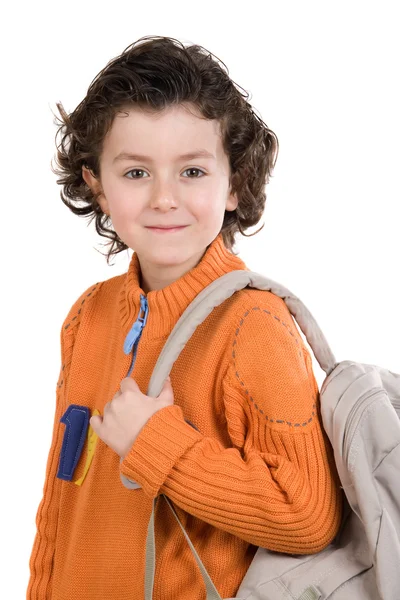 オレンジ色の服を着ての学生少年 — ストック写真