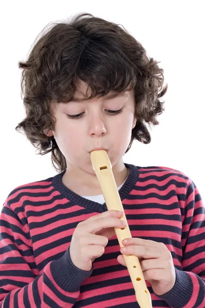 可爱的孩子演奏长笛 — 图库照片