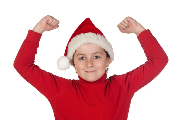 Rapaz vencedor com chapéu de Pai Natal — Fotografia de Stock