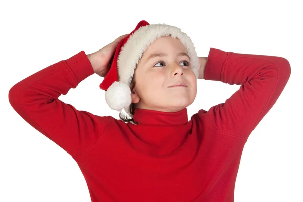 Bedårande pojke med santa hatt — Stockfoto