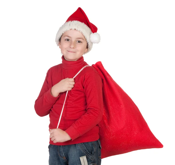 Adorable garçon avec chapeau de Père Noël — Photo