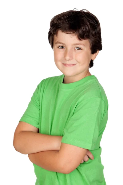 Legrační dítě s zelené tričko — Stock fotografie