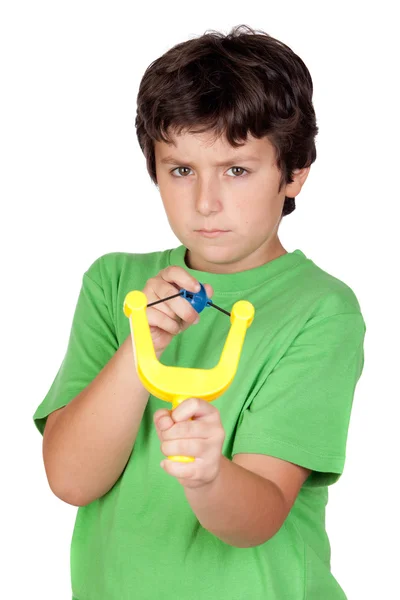 Bad boy with a slingshot — Stock Photo, Image