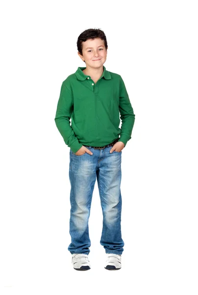 Piękny chłopiec ubrany na zielono — Zdjęcie stockowe