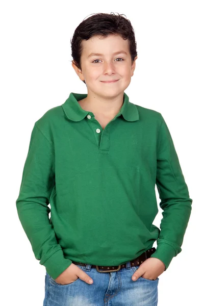 Schöner Junge in grün gekleidet — Stockfoto
