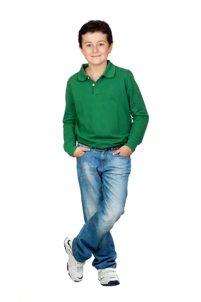Красивий хлопчик одягнений в зелений — стокове фото
