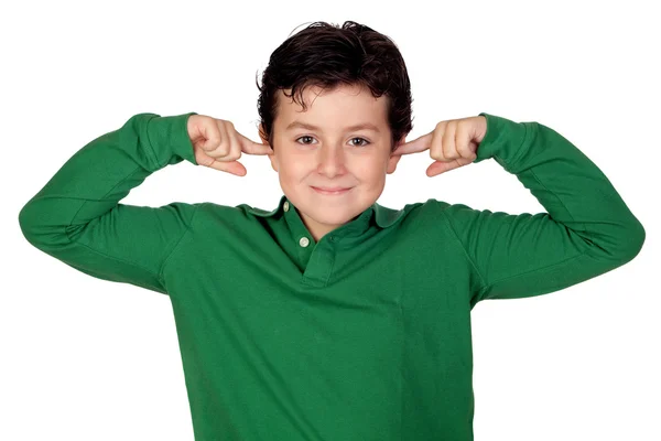 Niño sosteniendo sus manos contra sus oídos — Foto de Stock