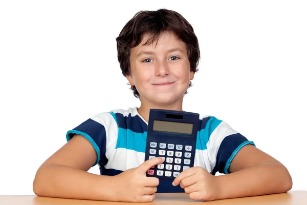 Enfant drôle avec une calculatrice — Photo