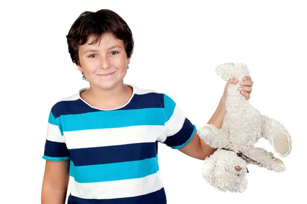 Schattige jongen oppakken van een teddybeer — Stockfoto