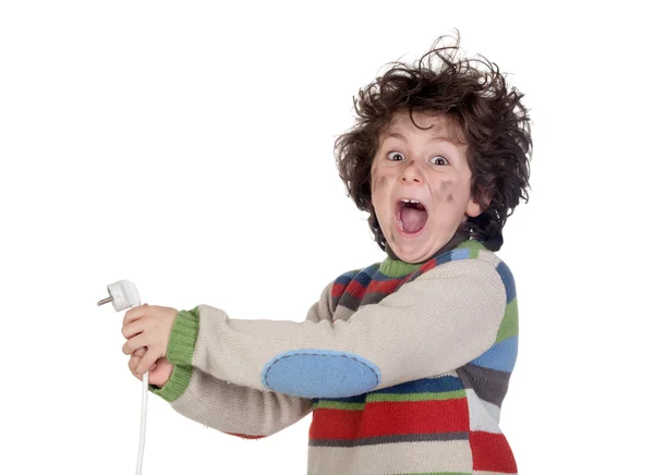Kind plug ontvangende elektrische schok — Stockfoto