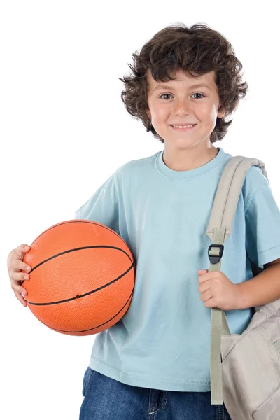 Студент блондин с баскетбольным мячом — стоковое фото
