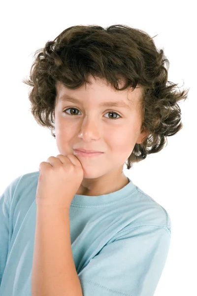 Portret van een knappe jongen met blauw shirt — Stockfoto