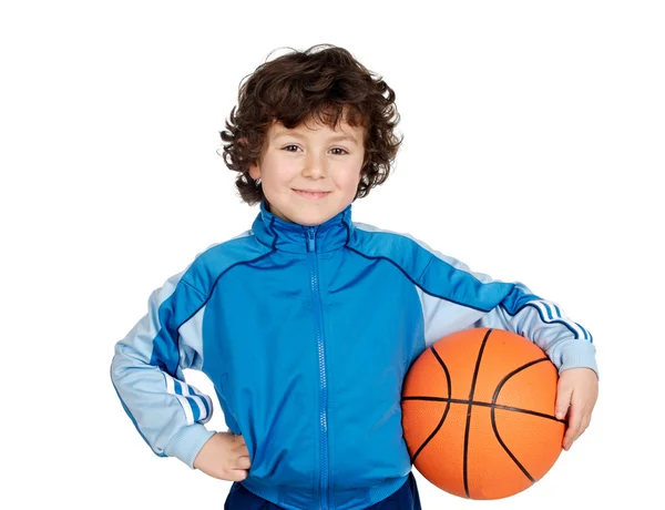 Criança adorável jogando basquete — Fotografia de Stock