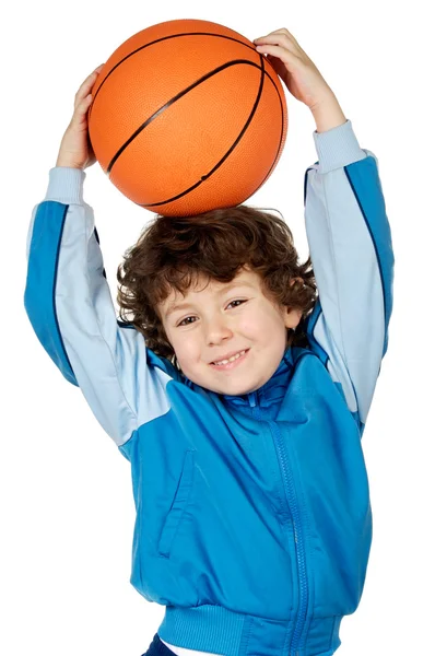 Basketbol oynarken sevimli çocuk — Stok fotoğraf