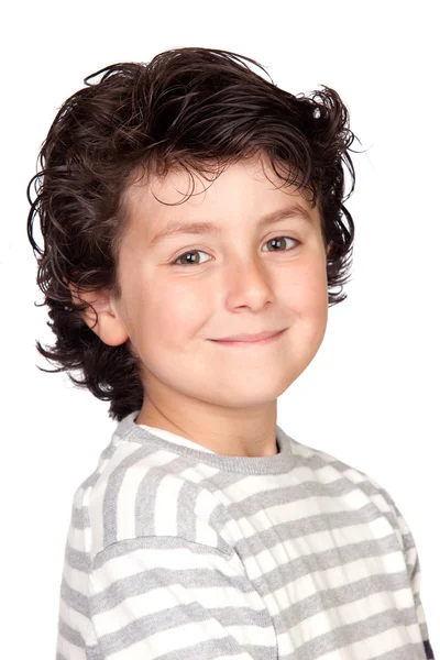 Смешной ребенок с полосатым свитером — стоковое фото