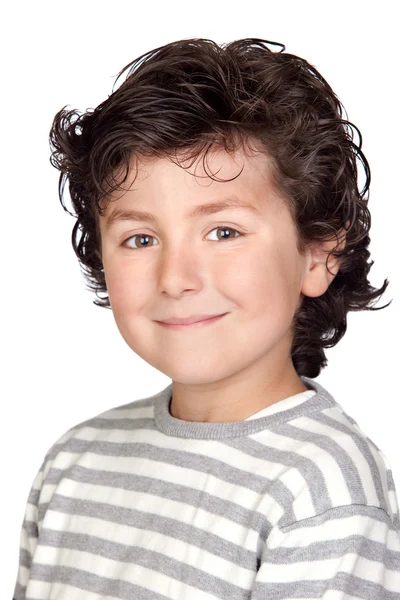 Смешной ребенок с полосатым свитером — стоковое фото