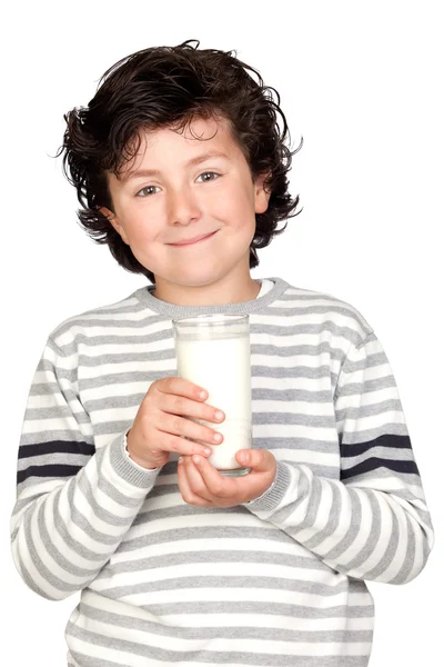 Mooi kind met glas melk — Stockfoto