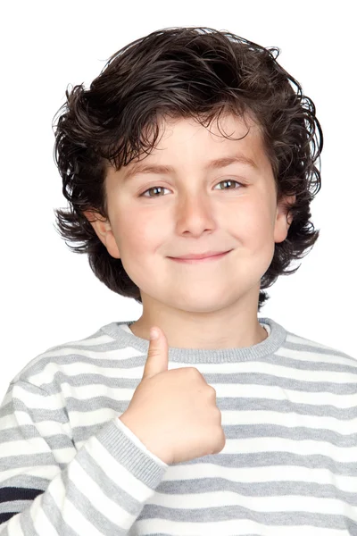 Krásné dítě s pruhovaný svetr říká ok — Stock fotografie