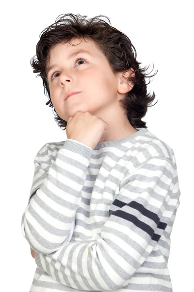 Pensive child with striped sweater — Stock Photo, Image