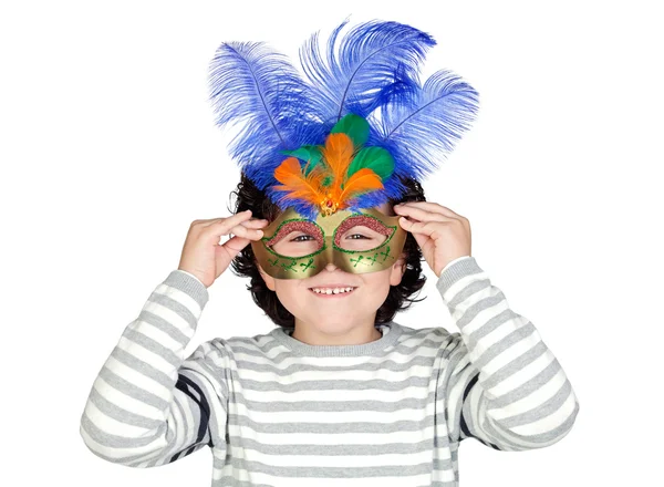 Chico divertido con máscara de carnaval —  Fotos de Stock